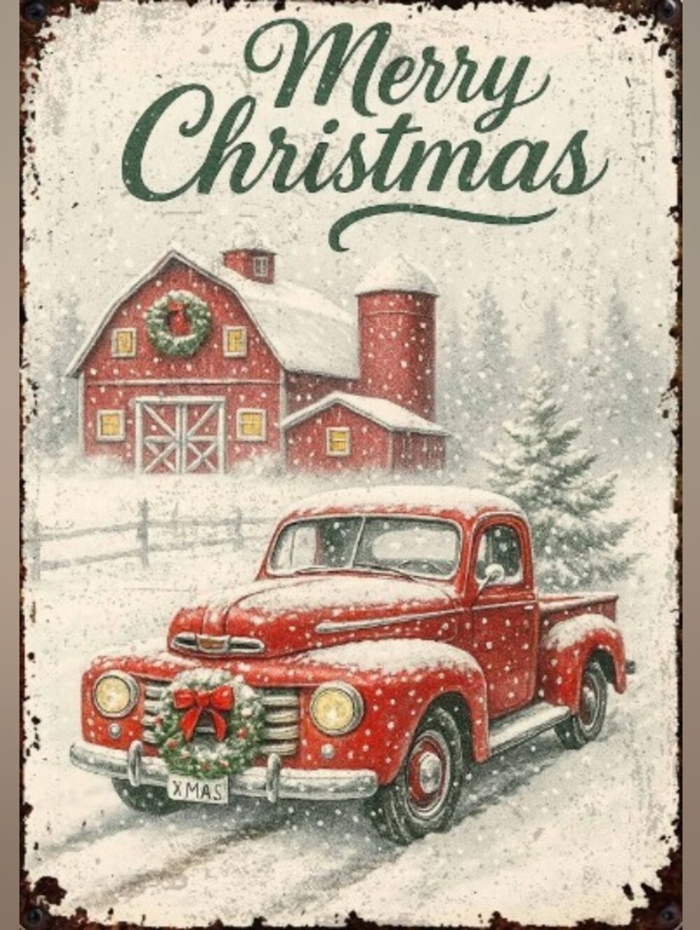 Vintage Red Christmas Truck Holiday Wall Art Print 8x10